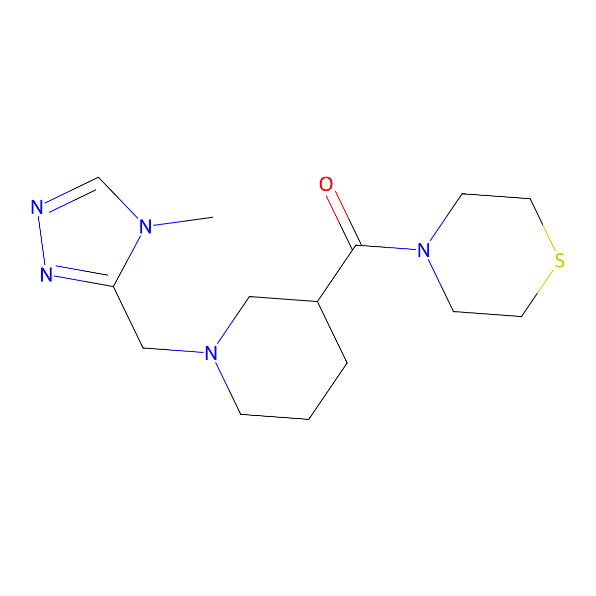 4-{1-[(4-methyl-4H-1,2,4-triazol-3-yl)methyl]piperidine-3-carbonyl}thiomorpholine molecular structure, CAS 2640836-13-9
