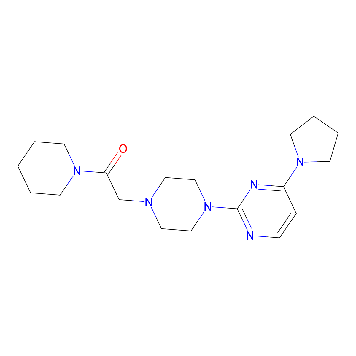 1-(Piperidin-1-yl)-2-{4-[4-(pyrrolidin-1-yl)pyrimidin-2-yl]piperazin-1-yl}ethan-1-one molecular structure, CAS 2640836-16-2