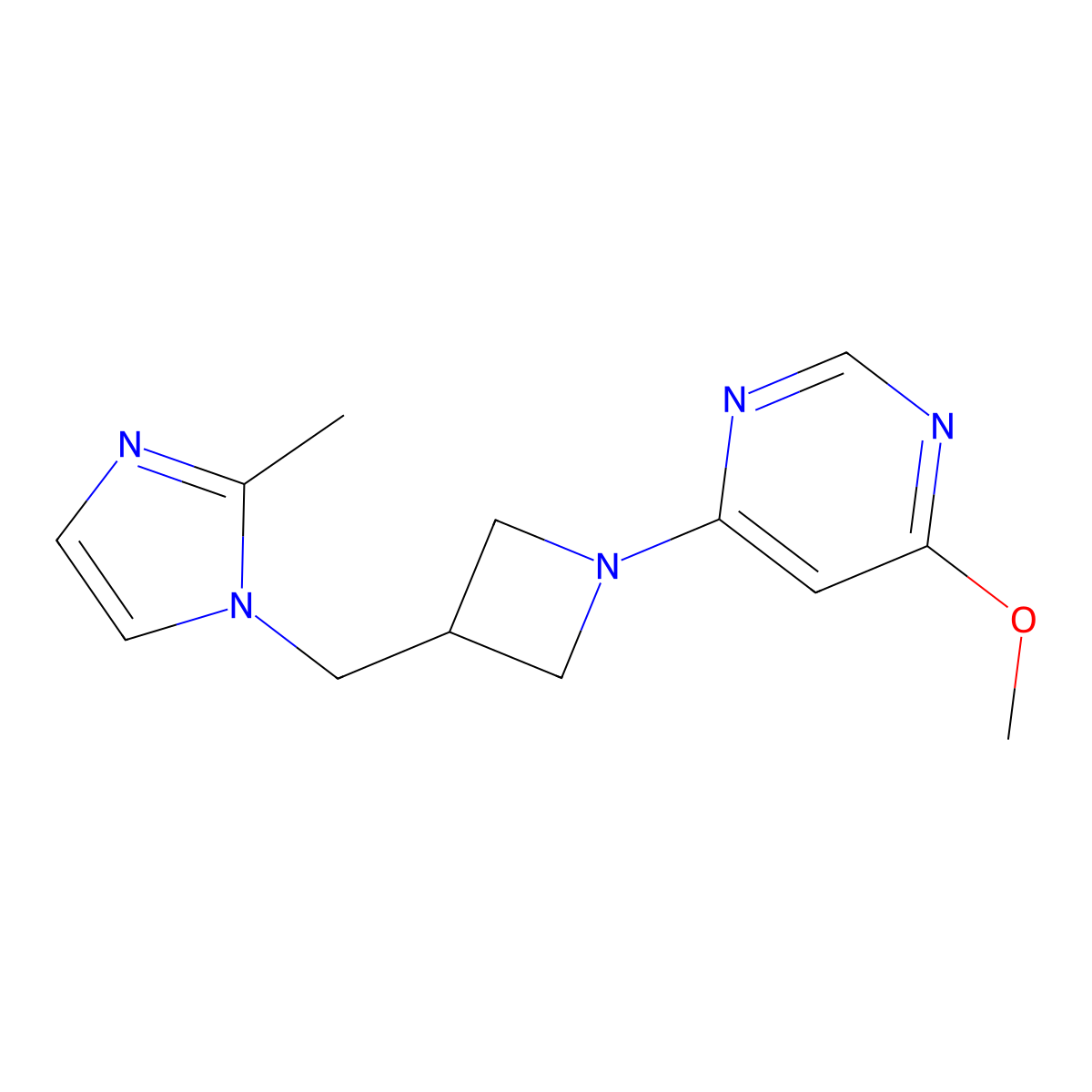 4-methoxy-6-{3-[(2-methyl-1H-imidazol-1-yl)methyl]azetidin-1-yl}pyrimidine molecular structure, CAS 2640836-18-4