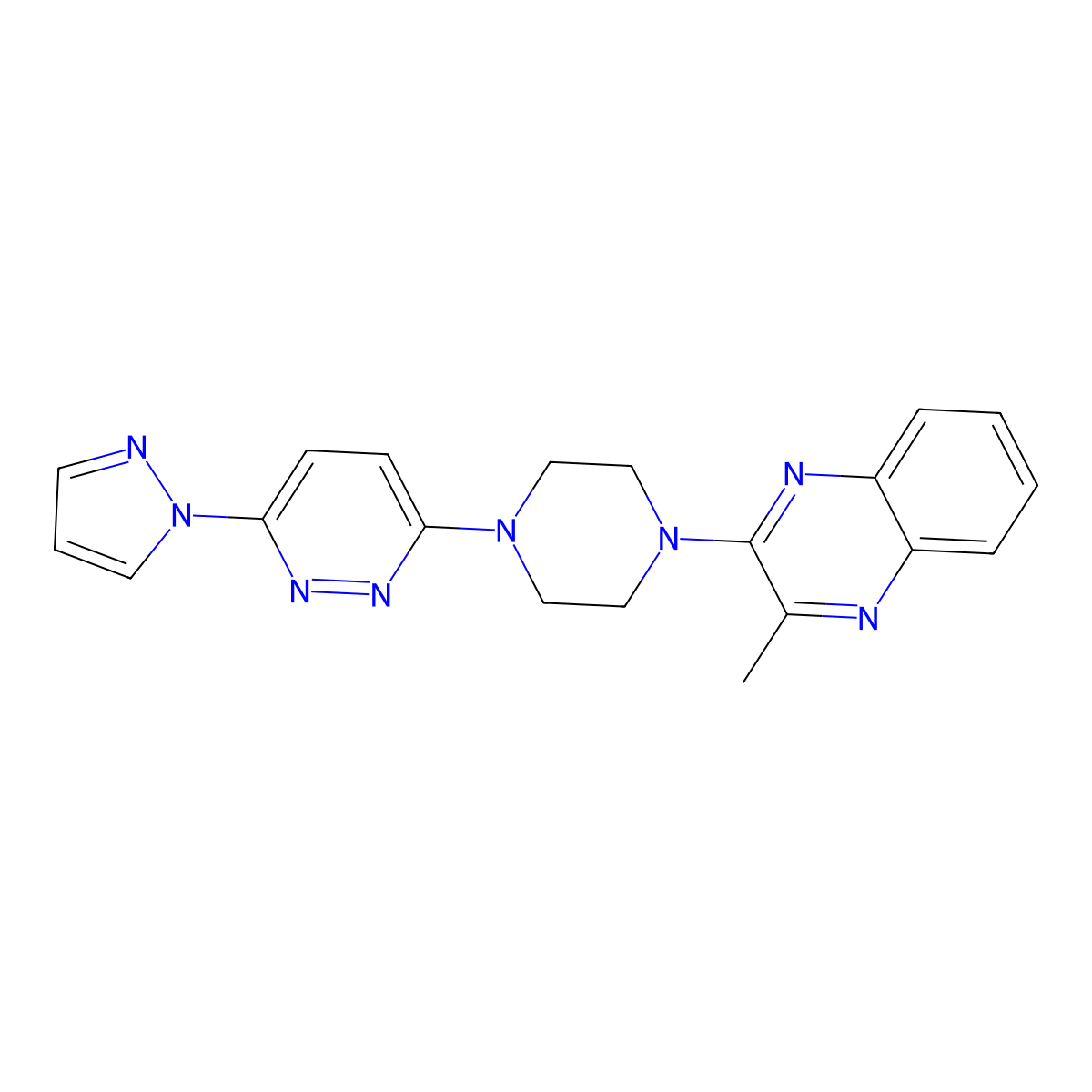 2-methyl-3-{4-[6-(1H-pyrazol-1-yl)pyridazin-3-yl]piperazin-1-yl}quinoxaline molecular structure, CAS 2640836-26-4
