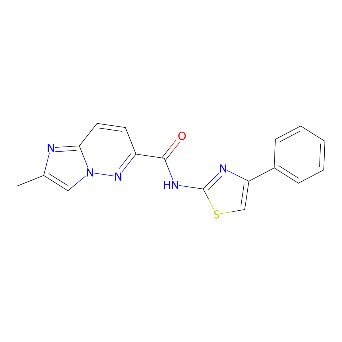 2-methyl-N-(4-phenyl-1,3-thiazol-2-yl)imidazo[1,2-b]pyridazine-6-carboxamide molecular structure, CAS 2640836-27-5