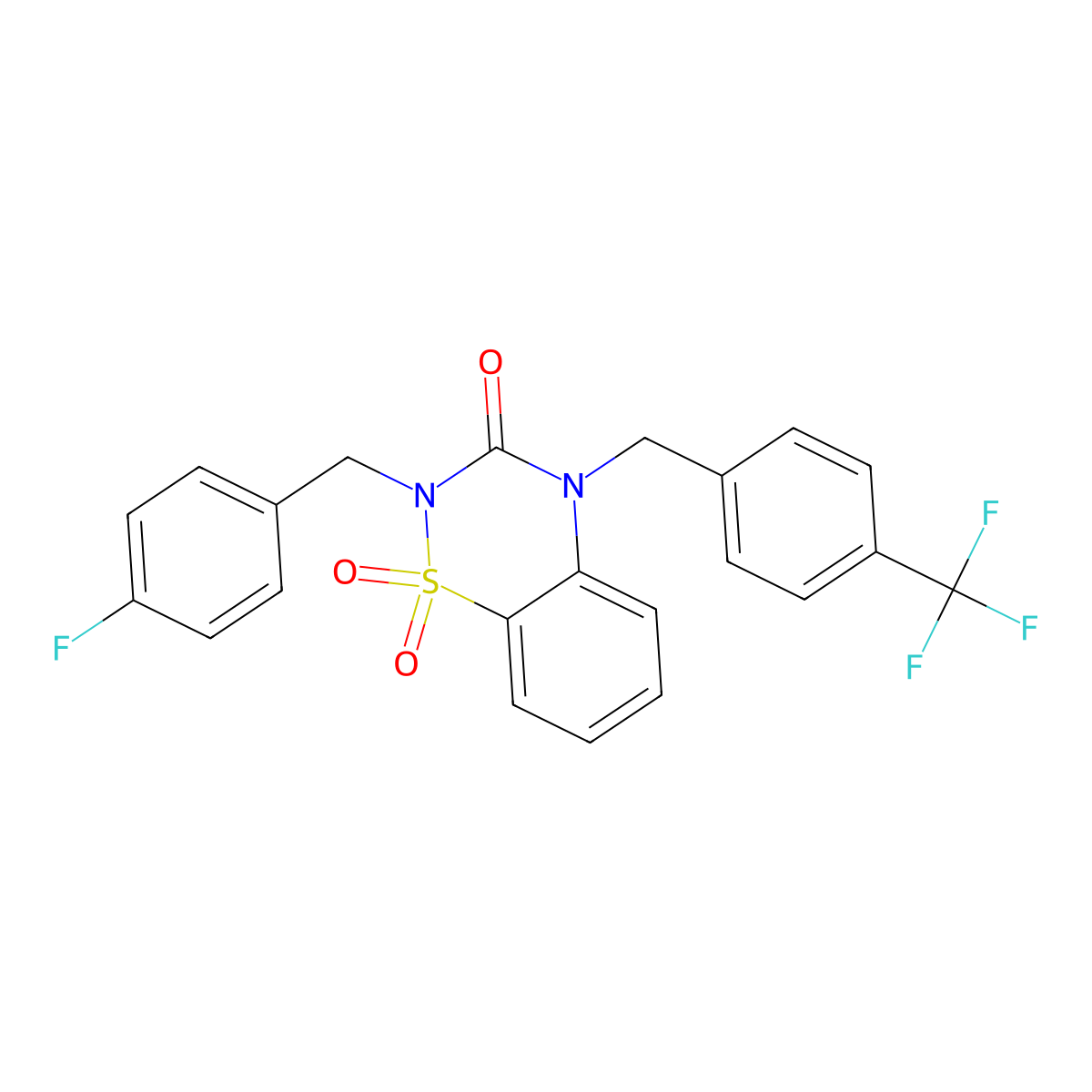 2-[(4-Fluorophenyl)methyl]-1,1-dioxo-4-[[4-(trifluoromethyl)phenyl]methyl]-1lambda6,2,4-benzothiadiazin-3-one molecular structure, CAS 2640836-29-7