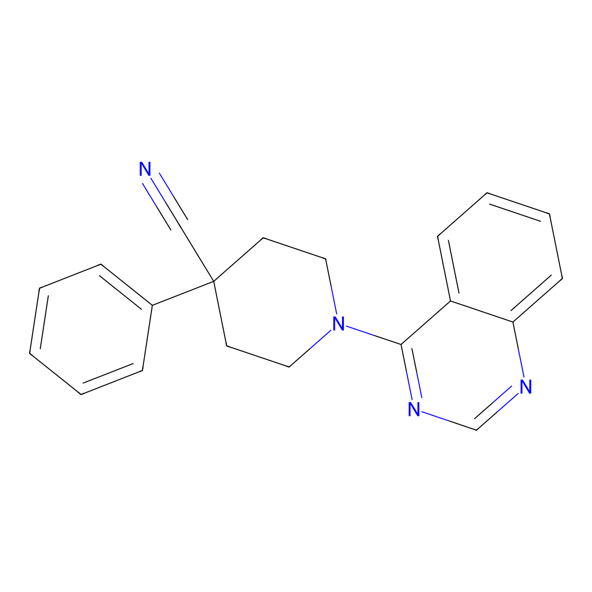4-Phenyl-1-(quinazolin-4-yl)piperidine-4-carbonitrile molecular structure, CAS 2640836-30-0