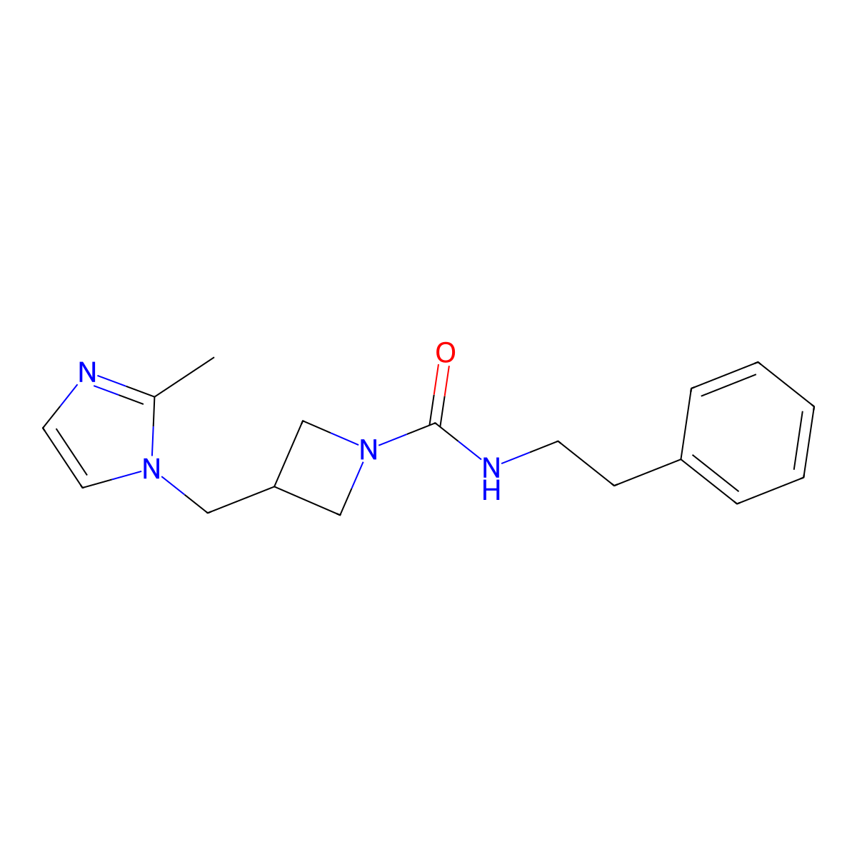 3-[(2-methyl-1H-imidazol-1-yl)methyl]-N-(2-phenylethyl)azetidine-1-carboxamide molecular structure, CAS 2640836-32-2