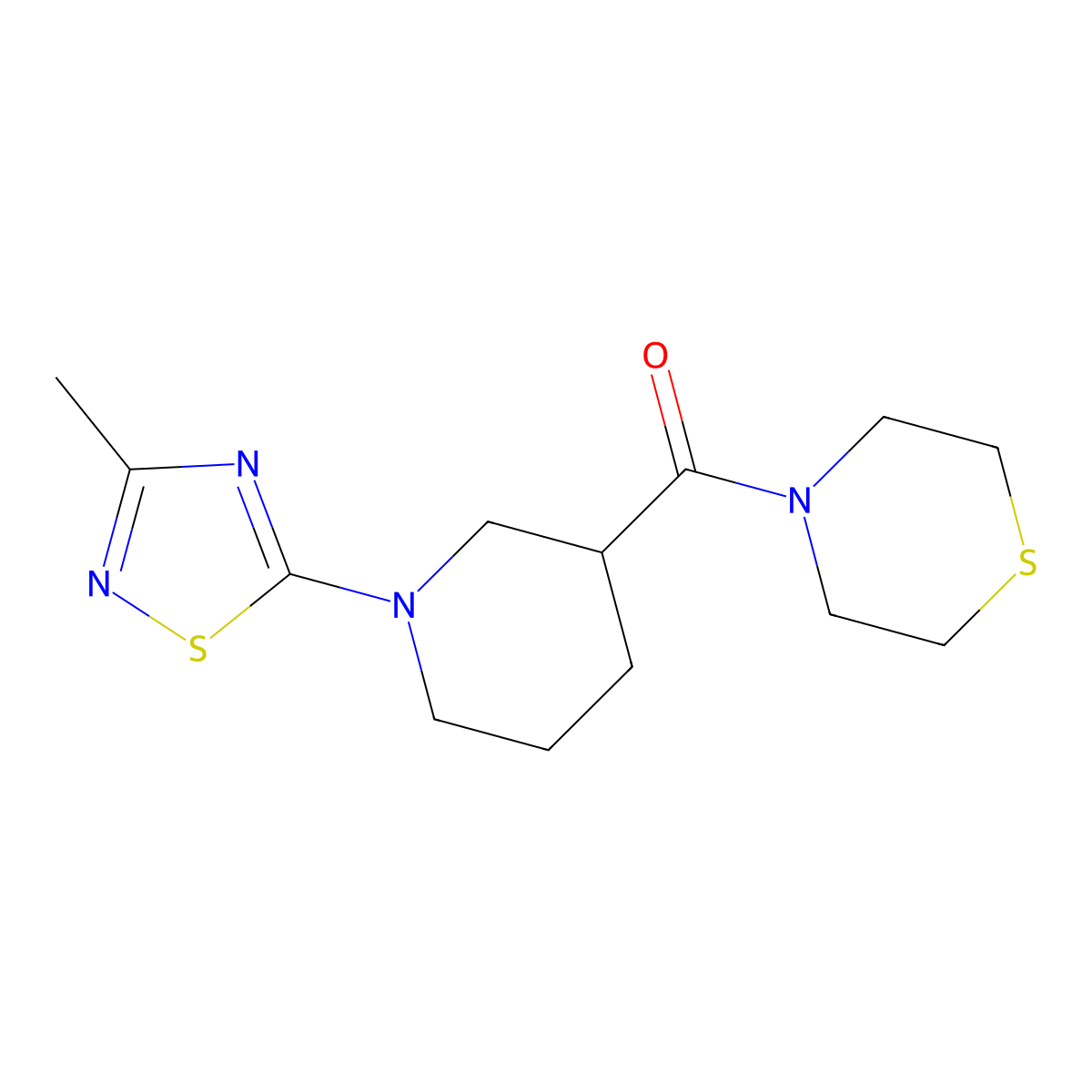 4-[1-(3-Methyl-1,2,4-thiadiazol-5-yl)piperidine-3-carbonyl]thiomorpholine molecular structure, CAS 2640836-34-4