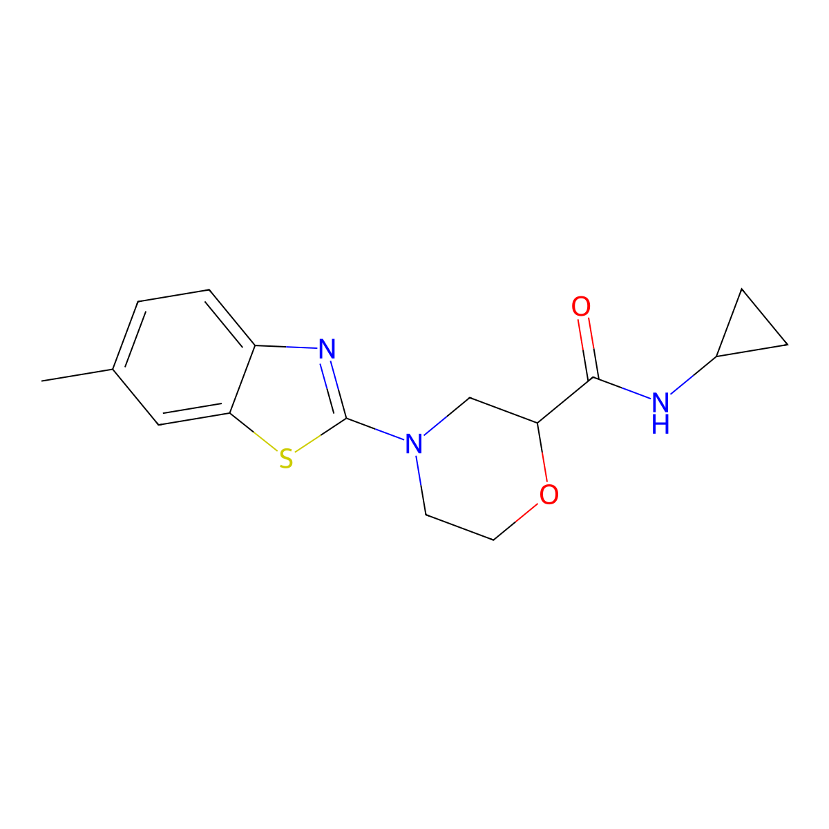 N-cyclopropyl-4-(6-methyl-1,3-benzothiazol-2-yl)morpholine-2-carboxamide molecular structure, CAS 2640836-39-9