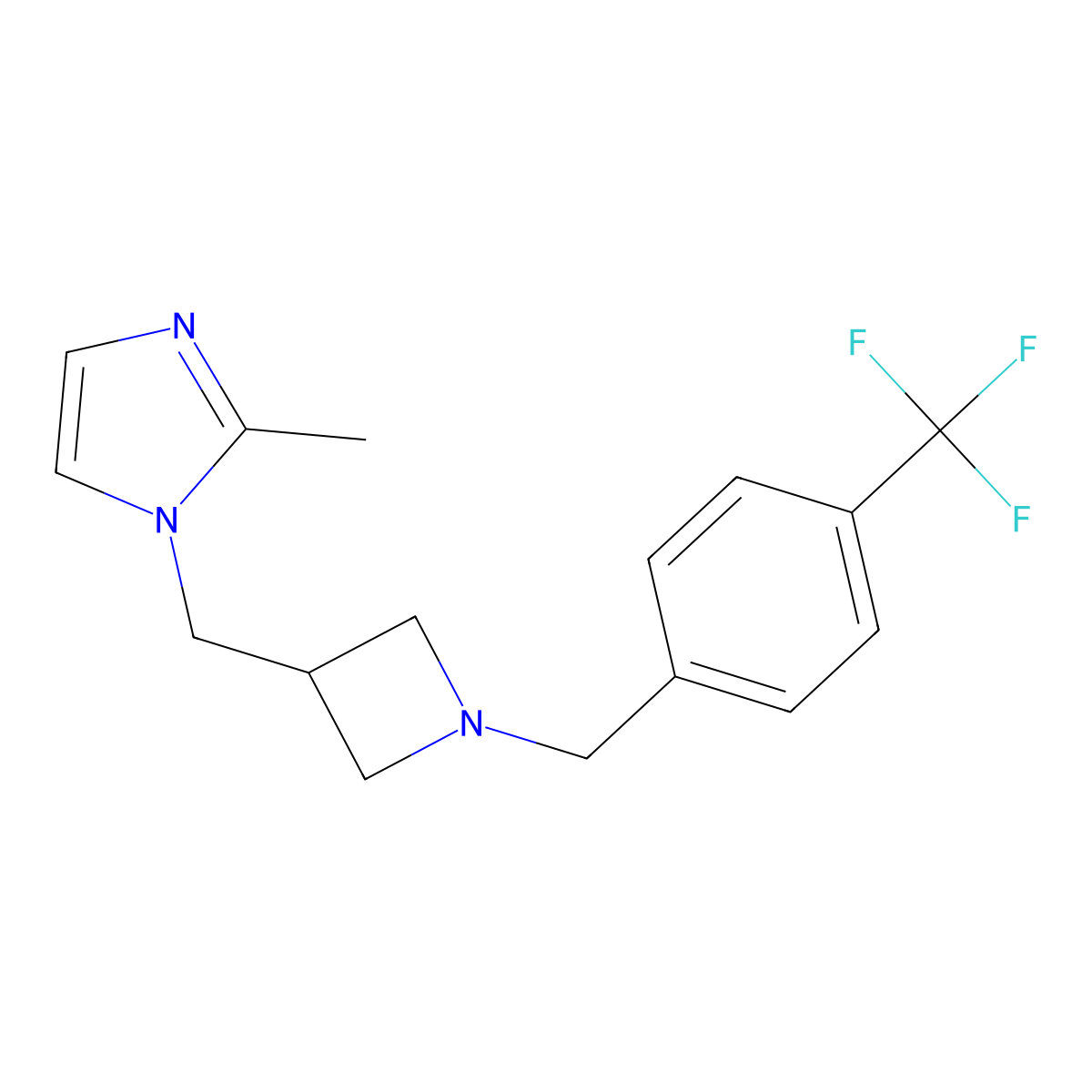 2-methyl-1-[(1-{[4-(trifluoromethyl)phenyl]methyl}azetidin-3-yl)methyl]-1H-imidazole molecular structure, CAS 2640836-42-4