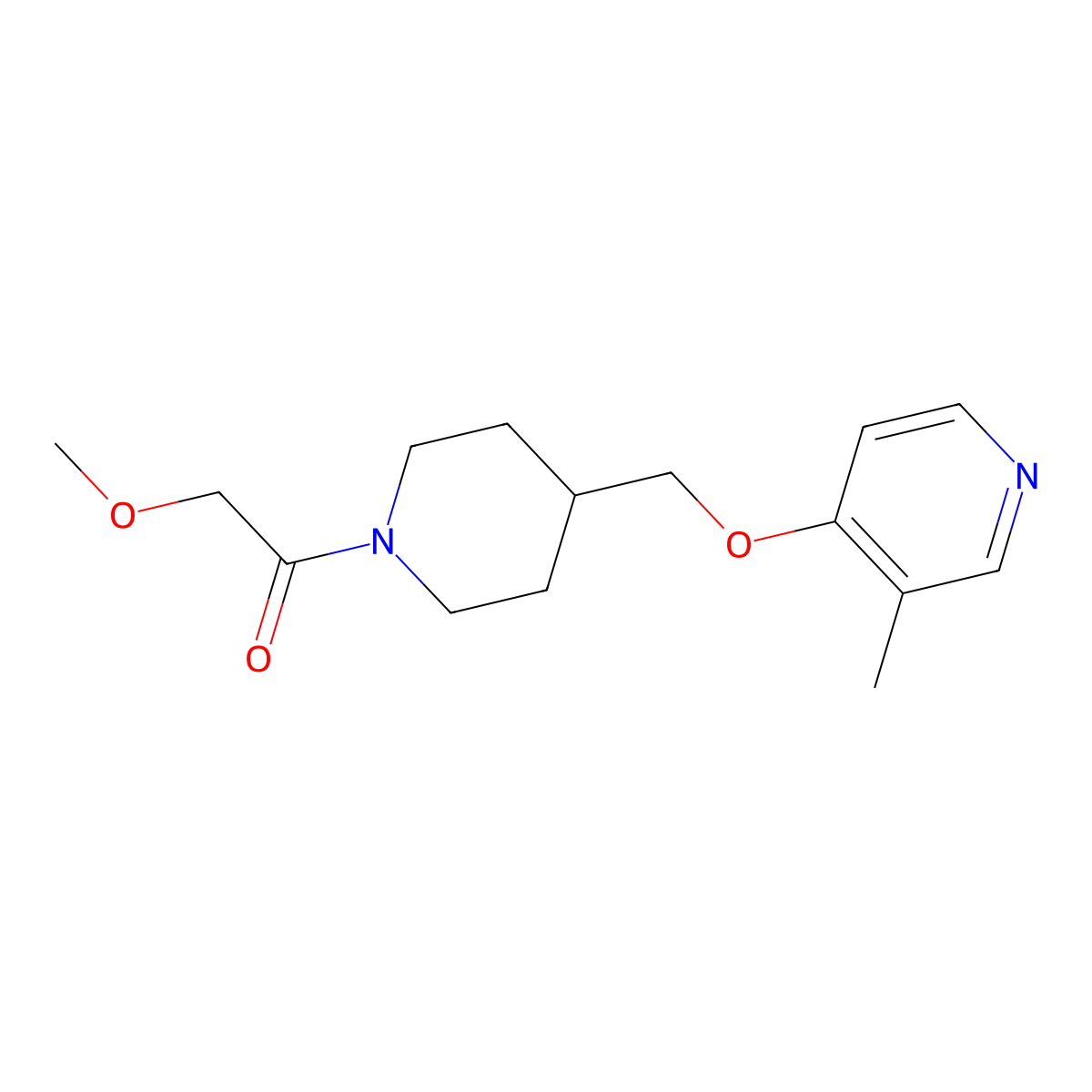 2-Methoxy-1-(4-{[(3-methylpyridin-4-yl)oxy]methyl}piperidin-1-yl)ethan-1-one molecular structure, CAS 2640836-43-5