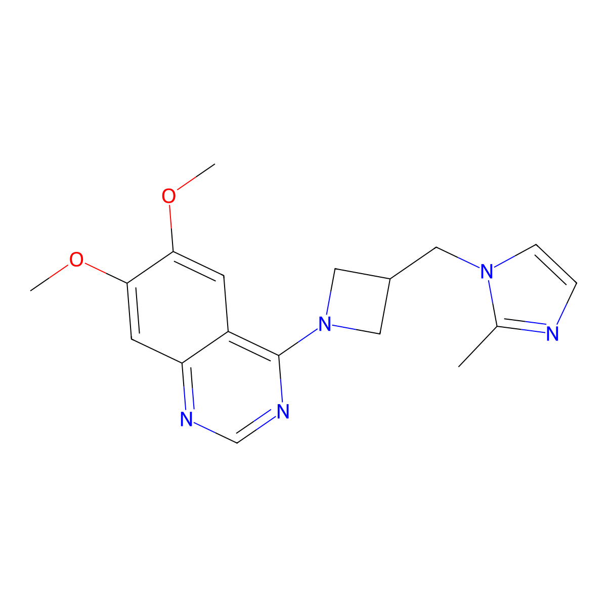 6,7-dimethoxy-4-{3-[(2-methyl-1H-imidazol-1-yl)methyl]azetidin-1-yl}quinazoline molecular structure, CAS 2640836-44-6