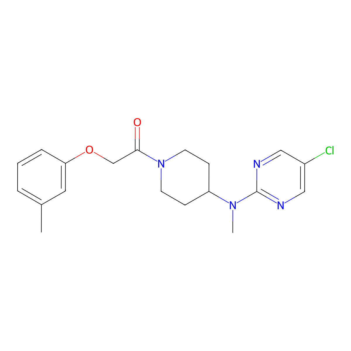 1-{4-[(5-Chloropyrimidin-2-yl)(methyl)amino]piperidin-1-yl}-2-(3-methylphenoxy)ethan-1-one molecular structure, CAS 2640836-46-8