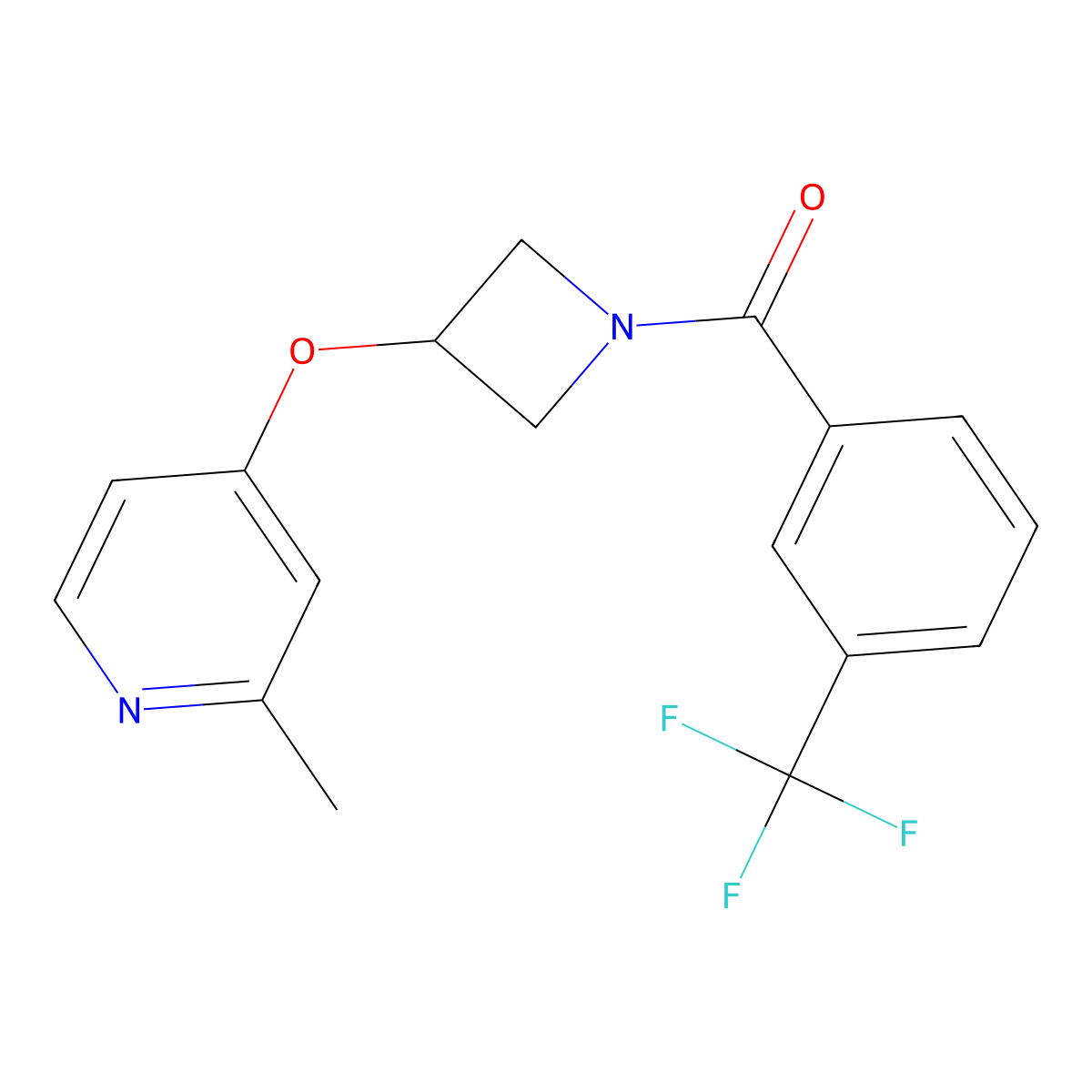 2-Methyl-4-({1-[3-(trifluoromethyl)benzoyl]azetidin-3-yl}oxy)pyridine molecular structure, CAS 2640836-49-1
