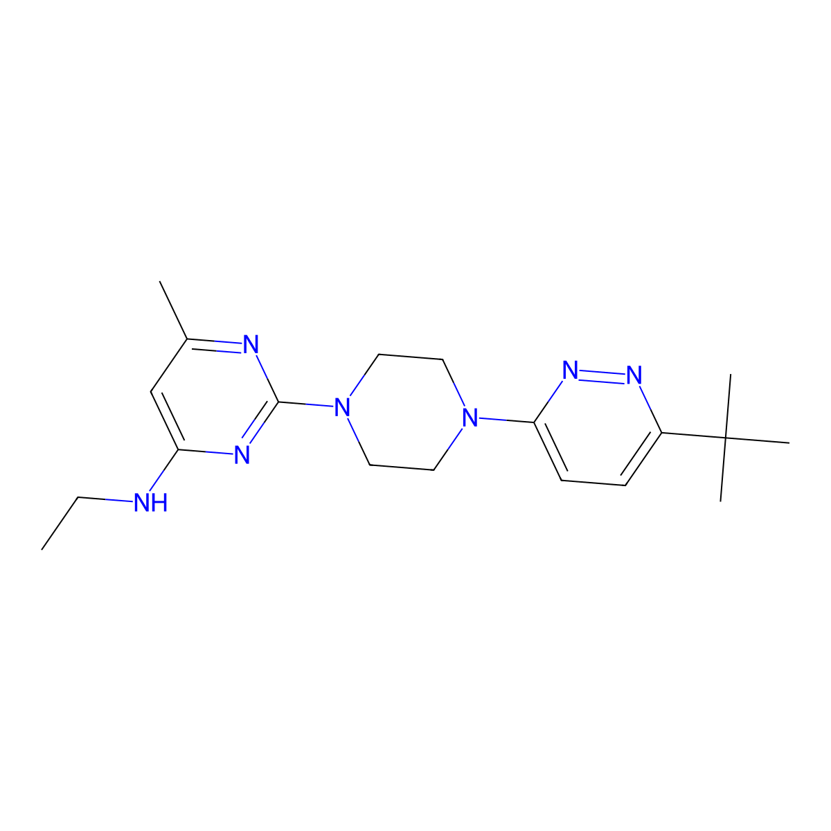2-[4-(6-tert-butylpyridazin-3-yl)piperazin-1-yl]-N-ethyl-6-methylpyrimidin-4-amine molecular structure, CAS 2640836-51-5