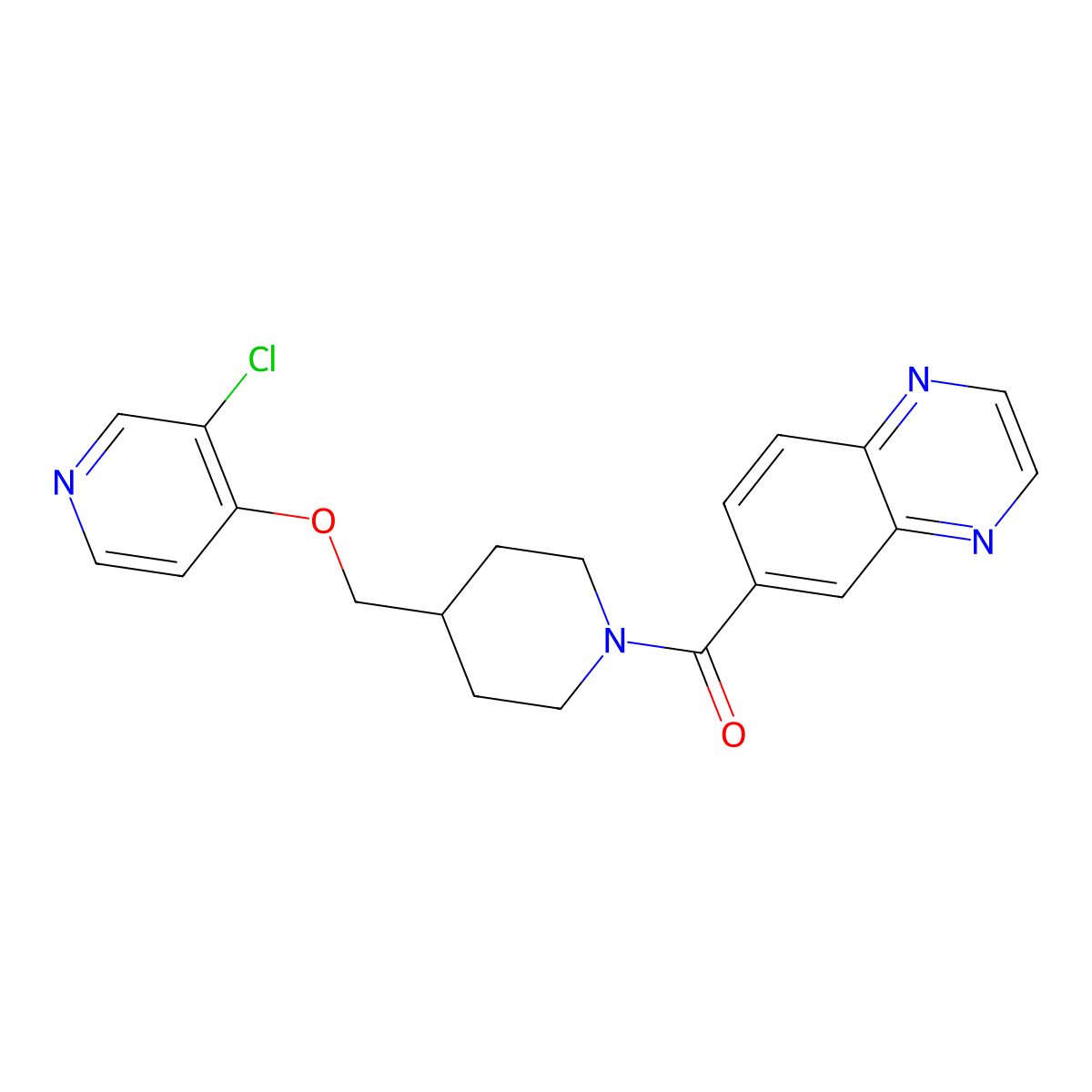 6-(4-{[(3-Chloropyridin-4-yl)oxy]methyl}piperidine-1-carbonyl)quinoxaline molecular structure, CAS 2640836-53-7