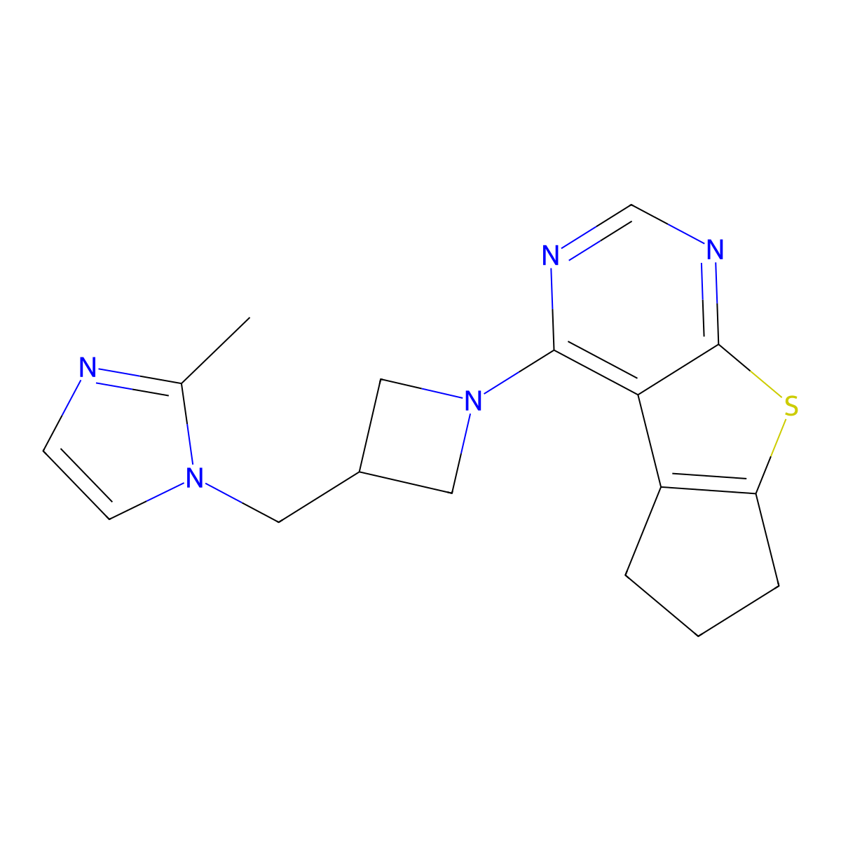 12-{3-[(2-methyl-1H-imidazol-1-yl)methyl]azetidin-1-yl}-7-thia-9,11-diazatricyclo[6.4.0.0^{2,6}]dodeca-1(12),2(6),8,10-tetraene molecular structure, CAS 2640836-55-9