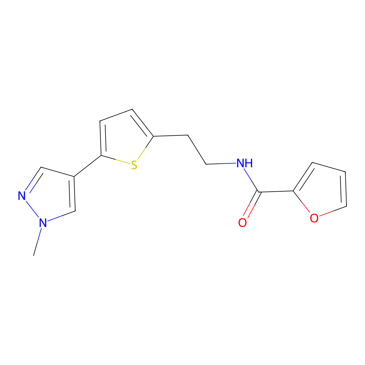 N-{2-[5-(1-methyl-1H-pyrazol-4-yl)thiophen-2-yl]ethyl}furan-2-carboxamide molecular structure, CAS 2640836-56-0