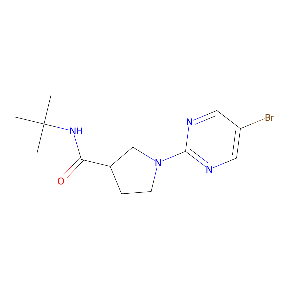 1-(5-bromopyrimidin-2-yl)-N-tert-butylpyrrolidine-3-carboxamide molecular structure, CAS 2640836-66-2