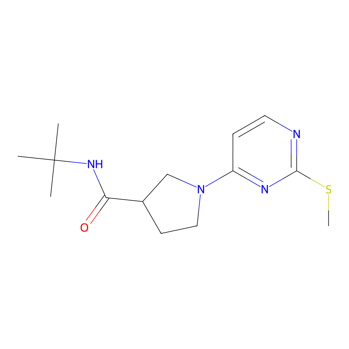N-tert-butyl-1-[2-(methylsulfanyl)pyrimidin-4-yl]pyrrolidine-3-carboxamide molecular structure, CAS 2640836-69-5