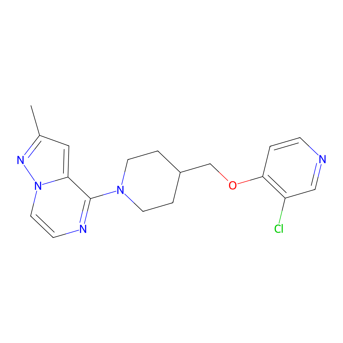 3-Chloro-4-[(1-{2-methylpyrazolo[1,5-a]pyrazin-4-yl}piperidin-4-yl)methoxy]pyridine molecular structure, CAS 2640836-70-8