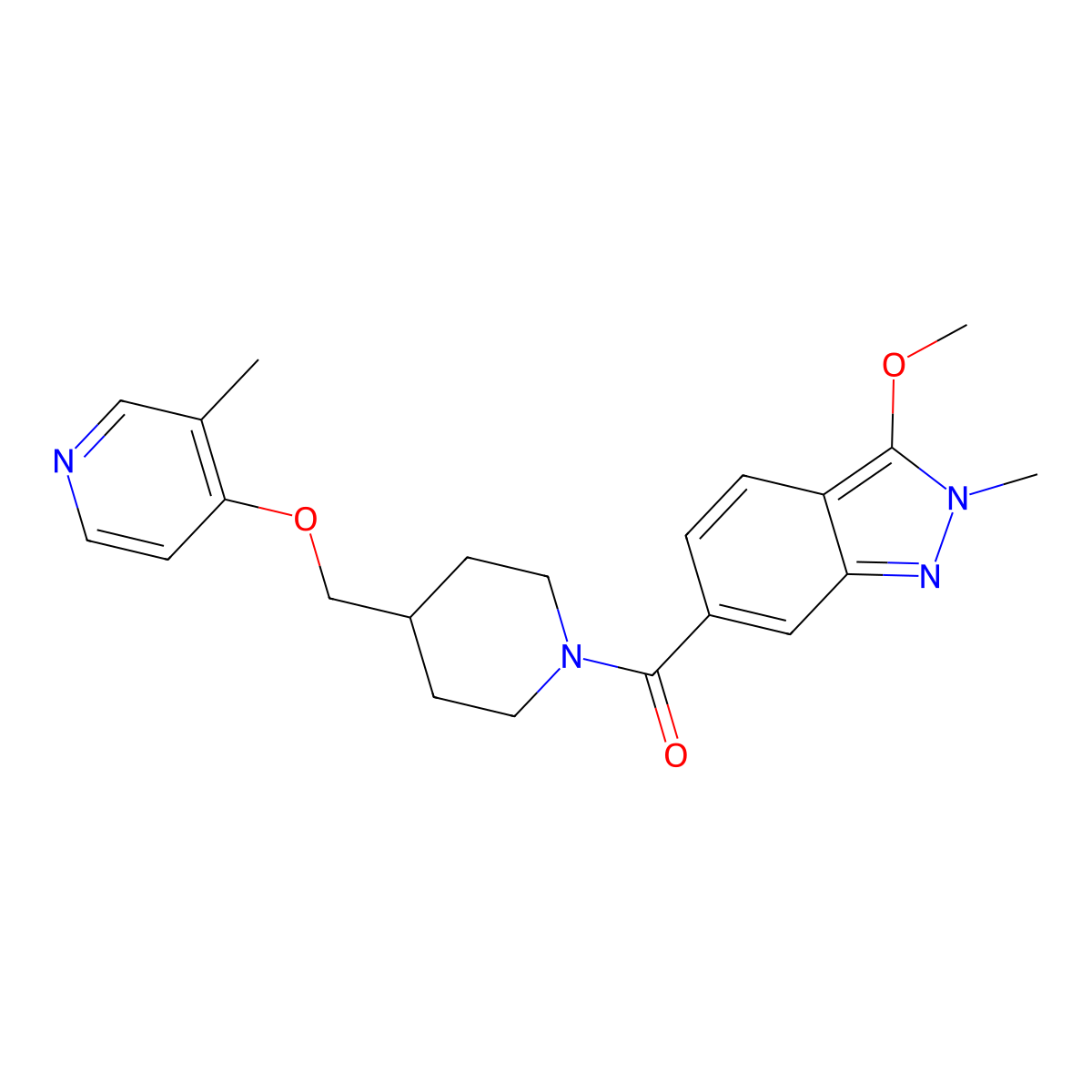 3-methoxy-2-methyl-6-(4-{[(3-methylpyridin-4-yl)oxy]methyl}piperidine-1-carbonyl)-2H-indazole molecular structure, CAS 2640836-71-9