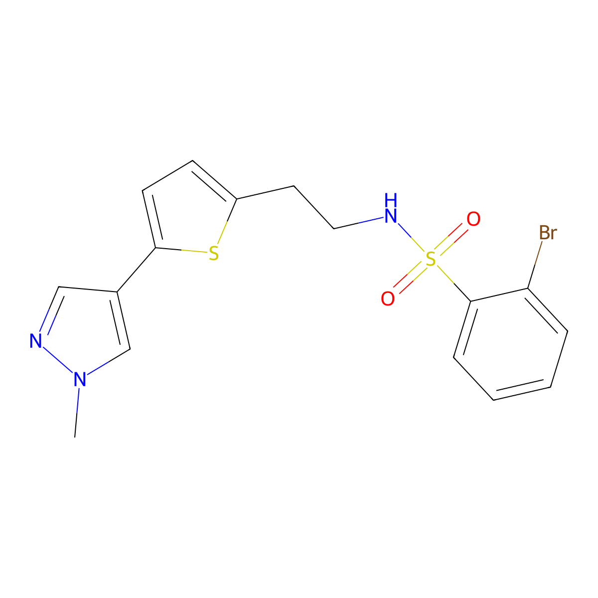 2-bromo-N-{2-[5-(1-methyl-1H-pyrazol-4-yl)thiophen-2-yl]ethyl}benzene-1-sulfonamide molecular structure, CAS 2640836-76-4