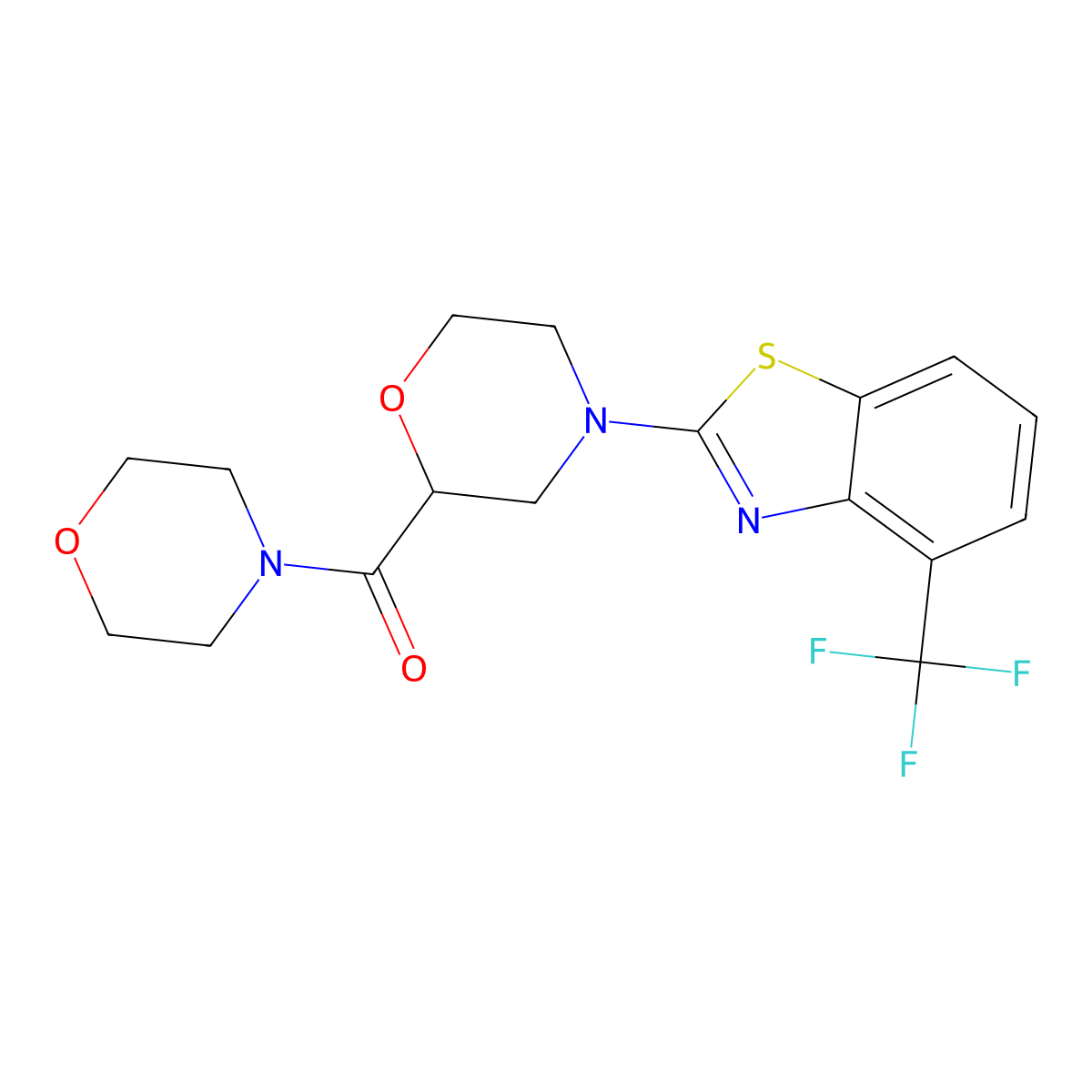 2-[2-(Morpholine-4-carbonyl)morpholin-4-yl]-4-(trifluoromethyl)-1,3-benzothiazole molecular structure, CAS 2640836-78-6