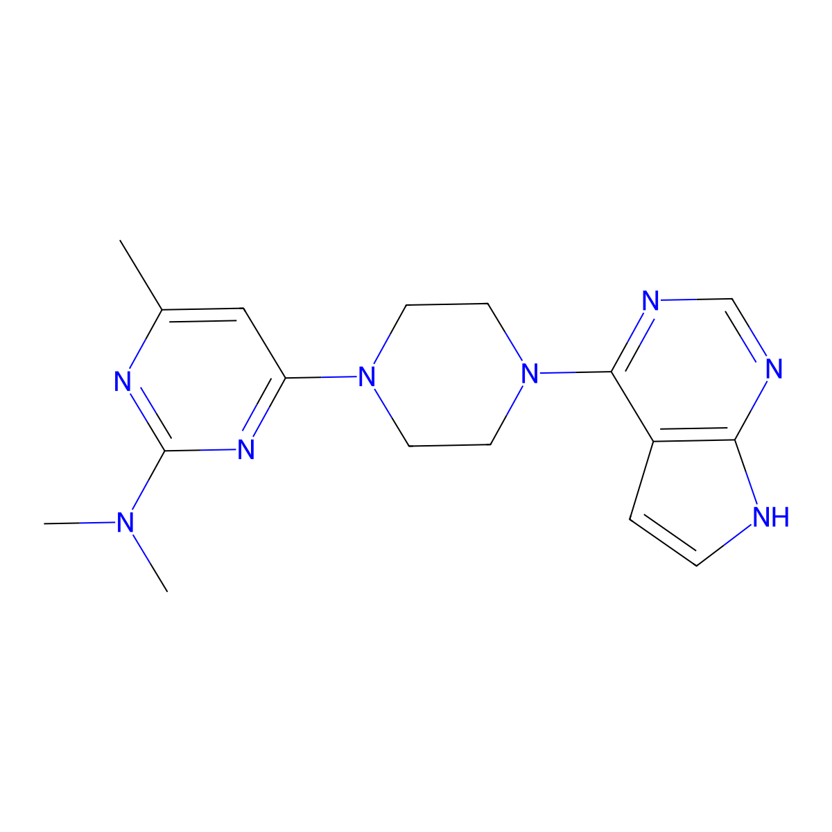 N,N,4-trimethyl-6-(4-{7H-pyrrolo[2,3-d]pyrimidin-4-yl}piperazin-1-yl)pyrimidin-2-amine molecular structure, CAS 2640842-07-3
