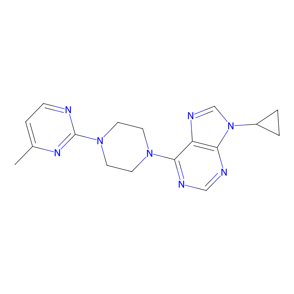 9-cyclopropyl-6-[4-(4-methylpyrimidin-2-yl)piperazin-1-yl]-9H-purine molecular structure, CAS 2640842-14-2