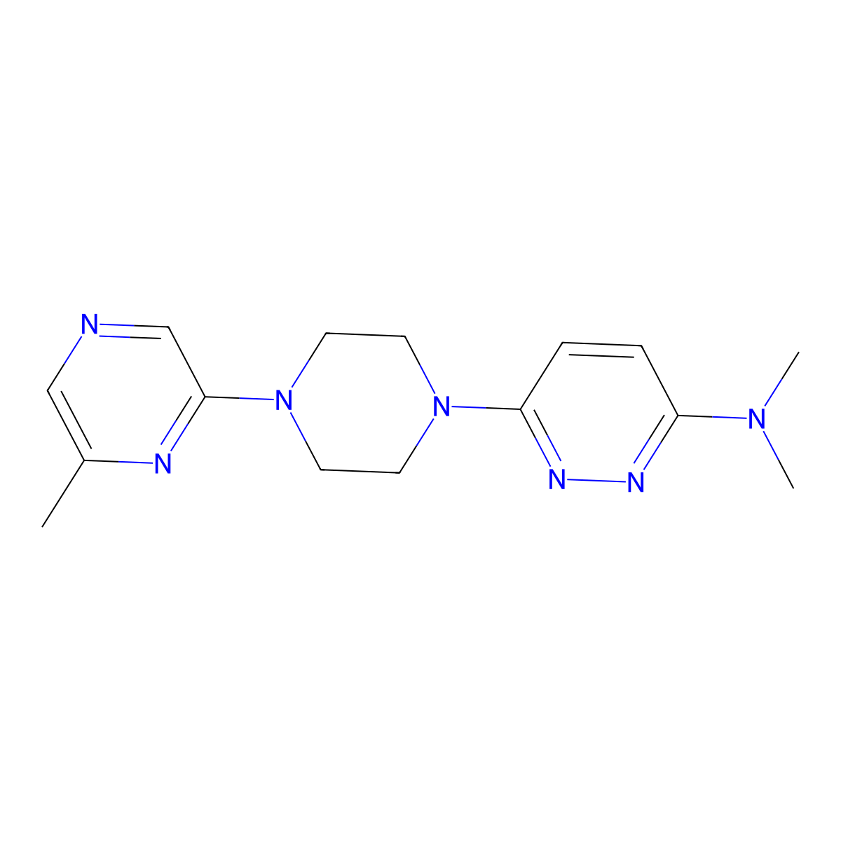 N,N-dimethyl-6-[4-(6-methylpyrazin-2-yl)piperazin-1-yl]pyridazin-3-amine molecular structure, CAS 2640842-15-3