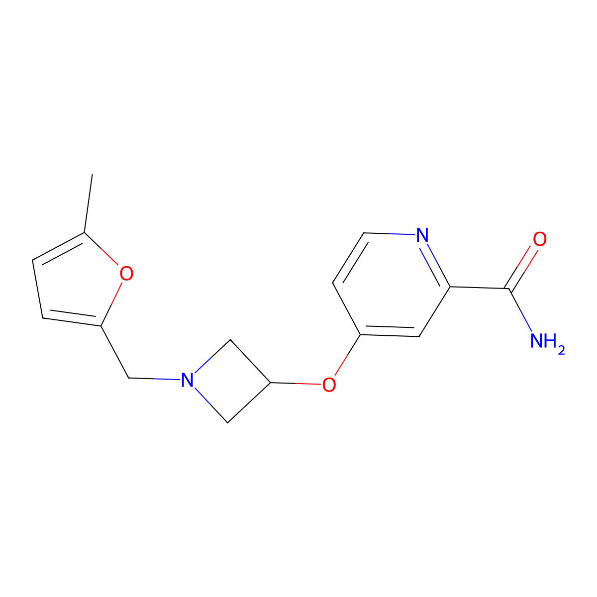 4-({1-[(5-Methylfuran-2-yl)methyl]azetidin-3-yl}oxy)pyridine-2-carboxamide molecular structure, CAS 2640842-19-7