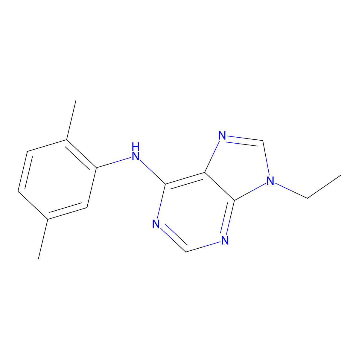 N-(2,5-dimethylphenyl)-9-ethyl-9H-purin-6-amine molecular structure, CAS 2640842-20-0