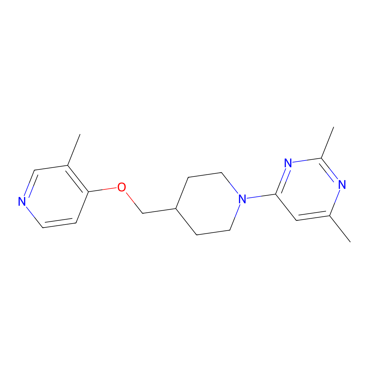 2,4-Dimethyl-6-(4-{[(3-methylpyridin-4-yl)oxy]methyl}piperidin-1-yl)pyrimidine molecular structure, CAS 2640842-21-1