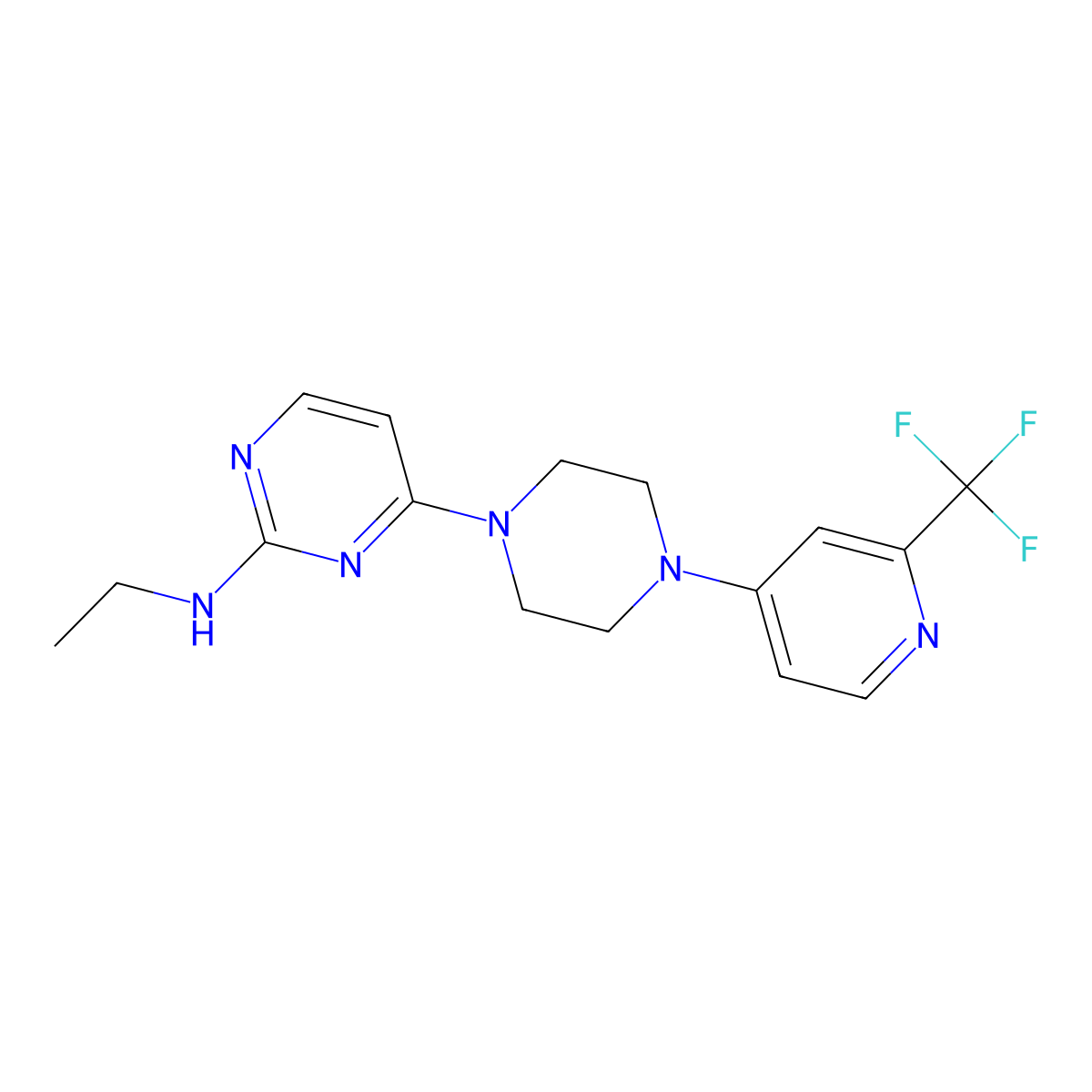 N-ethyl-4-{4-[2-(trifluoromethyl)pyridin-4-yl]piperazin-1-yl}pyrimidin-2-amine molecular structure, CAS 2640842-22-2