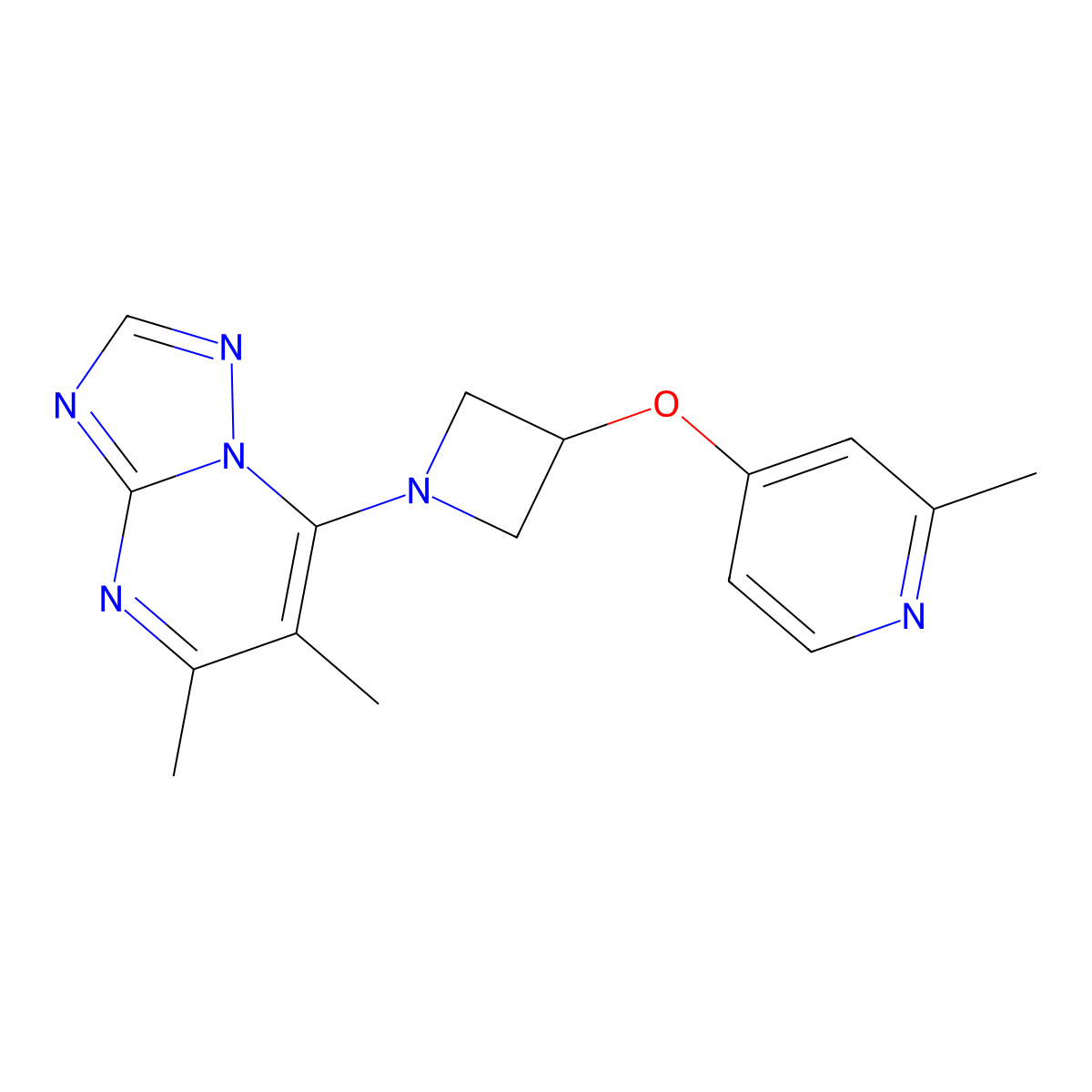 4-[(1-{5,6-Dimethyl-[1,2,4]triazolo[1,5-a]pyrimidin-7-yl}azetidin-3-yl)oxy]-2-methylpyridine molecular structure, CAS 2640842-26-6