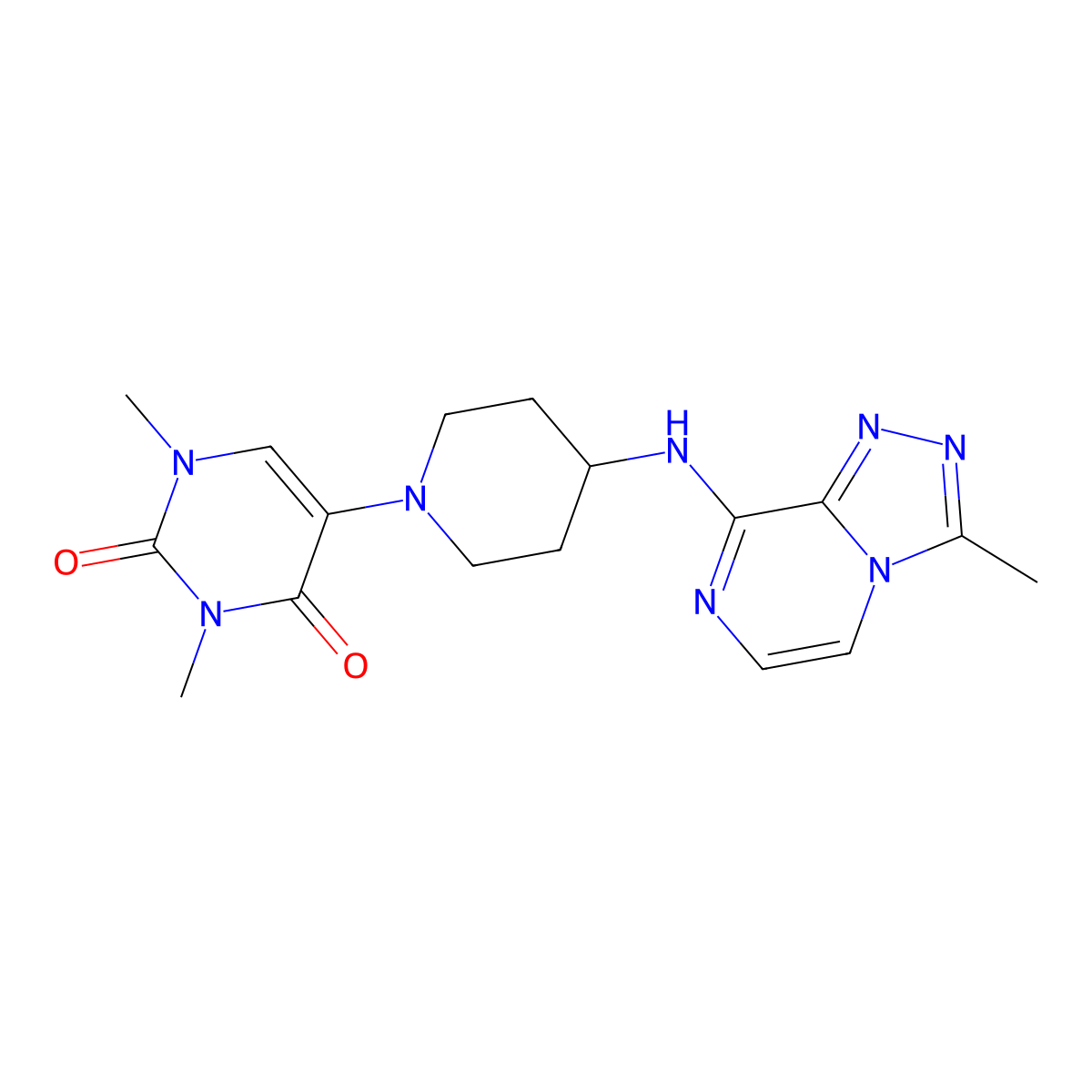 1,3-Dimethyl-5-[4-({3-methyl-[1,2,4]triazolo[4,3-a]pyrazin-8-yl}amino)piperidin-1-yl]-1,2,3,4-tetrahydropyrimidine-2,4-dione molecular structure, CAS 2640842-29-9