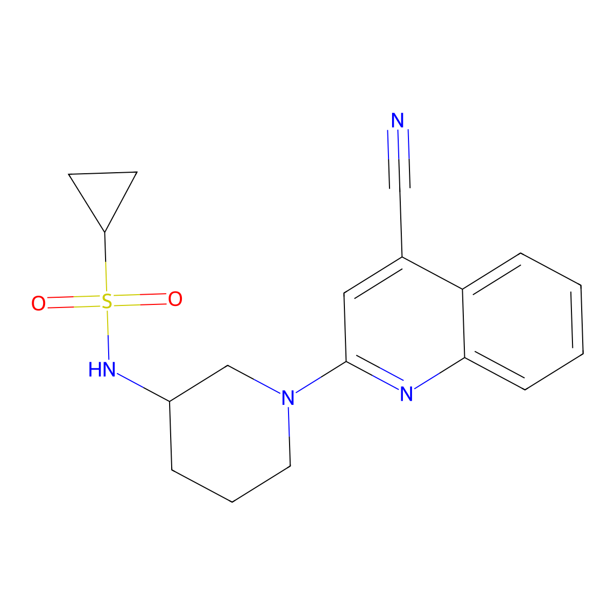 N-[1-(4-cyanoquinolin-2-yl)piperidin-3-yl]cyclopropanesulfonamide molecular structure, CAS 2640842-30-2