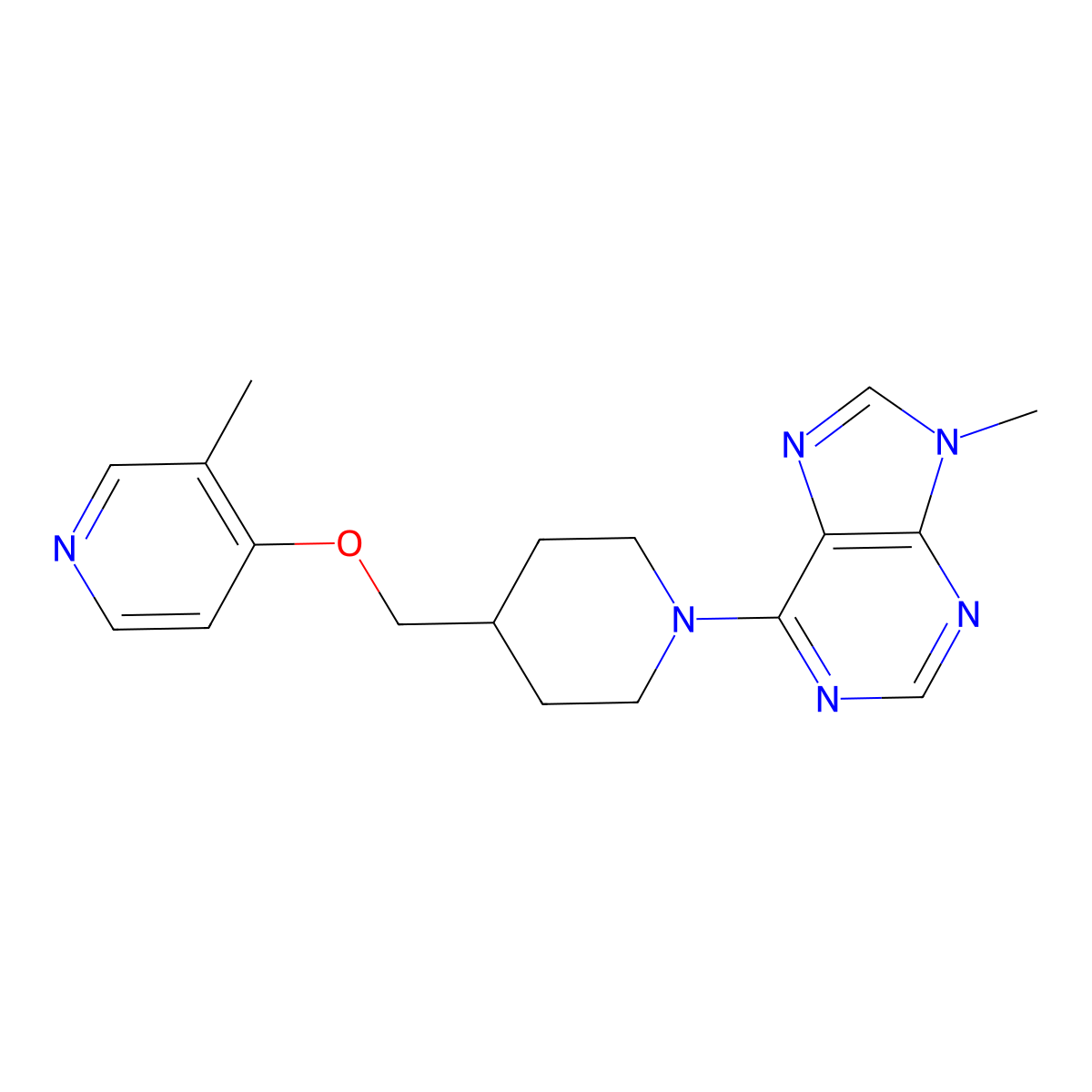 9-methyl-6-(4-{[(3-methylpyridin-4-yl)oxy]methyl}piperidin-1-yl)-9H-purine molecular structure, CAS 2640842-31-3