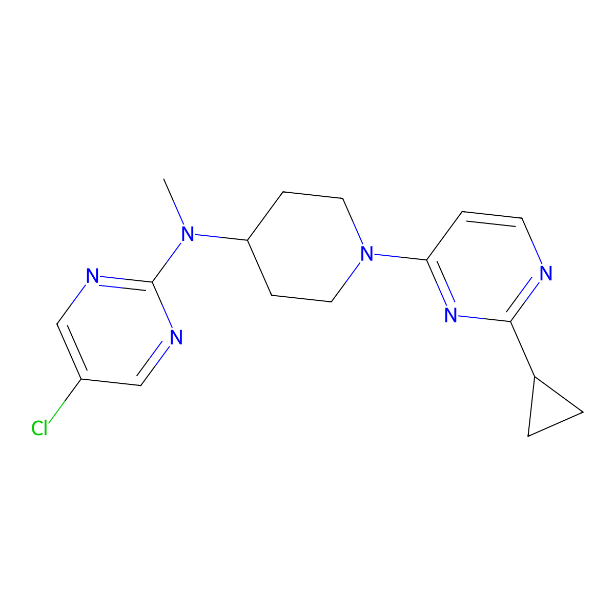 5-chloro-N-[1-(2-cyclopropylpyrimidin-4-yl)piperidin-4-yl]-N-methylpyrimidin-2-amine molecular structure, CAS 2640842-36-8