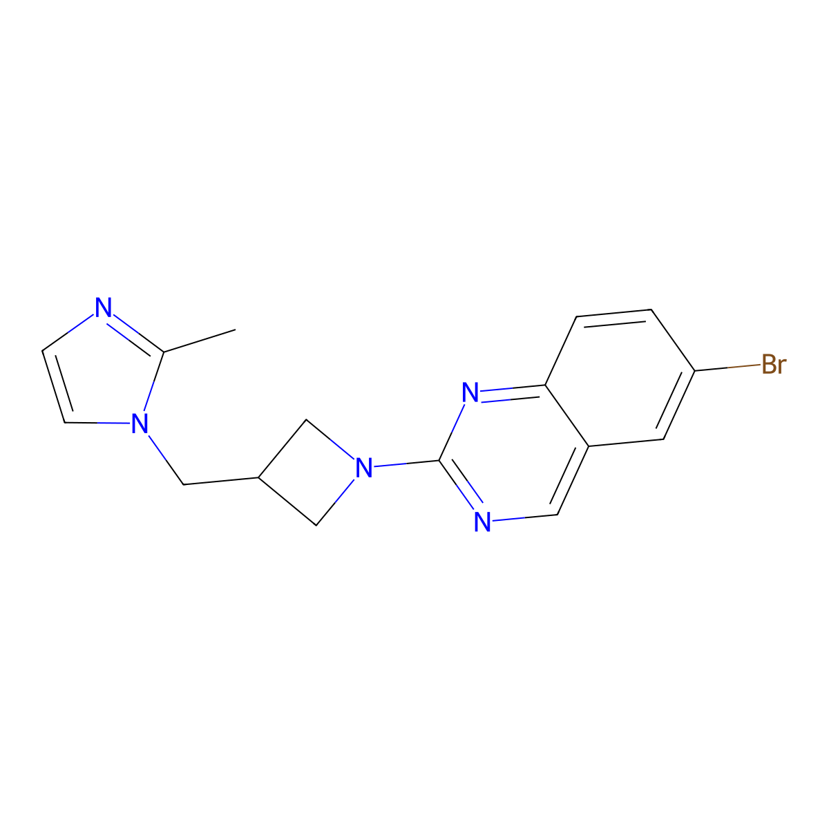 6-bromo-2-{3-[(2-methyl-1H-imidazol-1-yl)methyl]azetidin-1-yl}quinazoline molecular structure, CAS 2640842-44-8