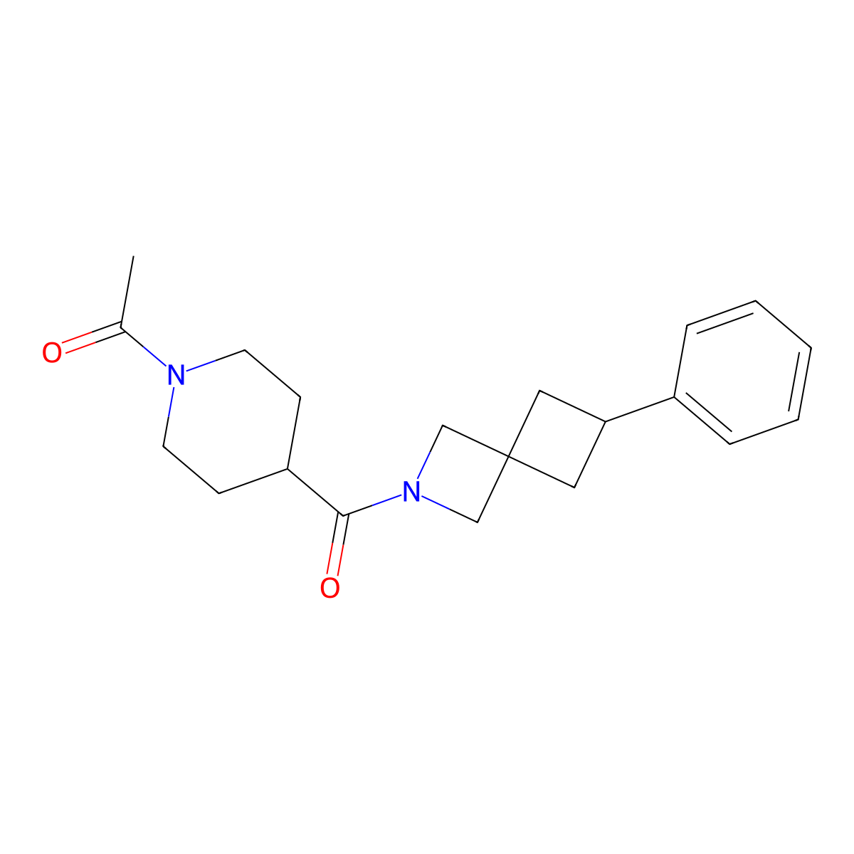 1-(4-{6-Phenyl-2-azaspiro[3.3]heptane-2-carbonyl}piperidin-1-yl)ethan-1-one molecular structure, CAS 2640842-47-1