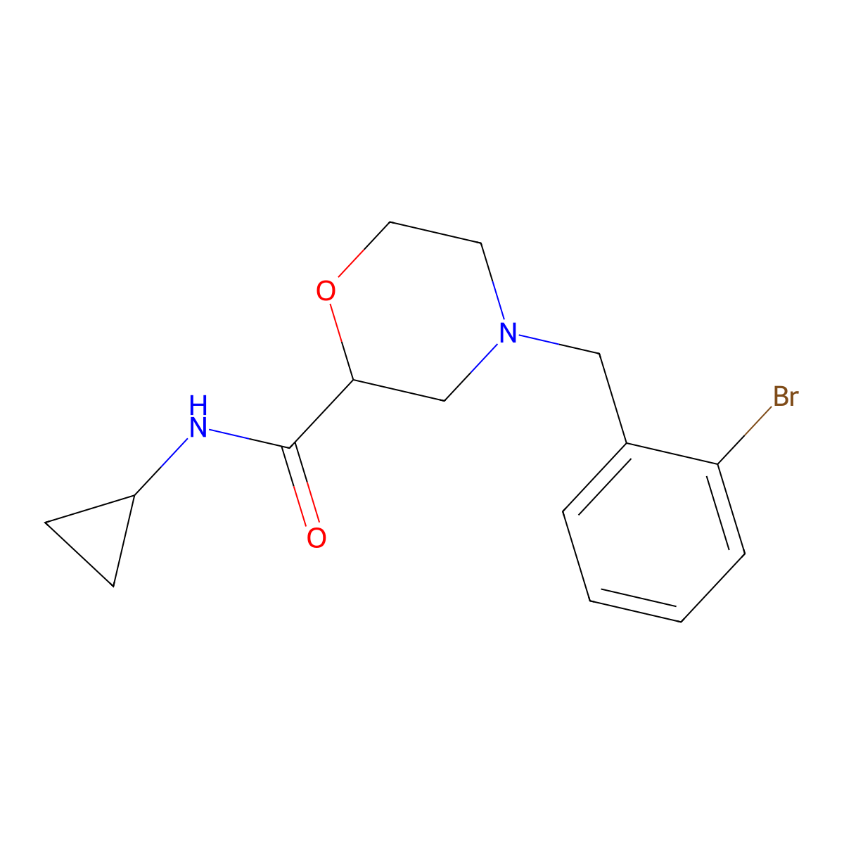 4-[(2-bromophenyl)methyl]-N-cyclopropylmorpholine-2-carboxamide molecular structure, CAS 2640842-51-7