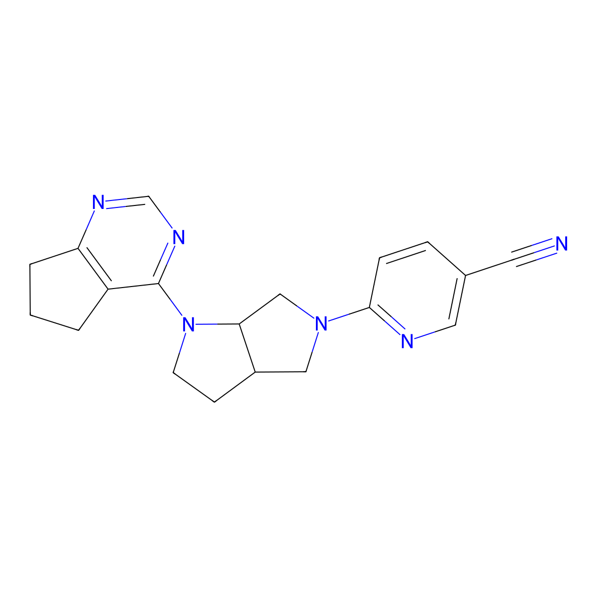 6-(1-{5H,6H,7H-cyclopenta[d]pyrimidin-4-yl}-octahydropyrrolo[3,4-b]pyrrol-5-yl)pyridine-3-carbonitrile molecular structure, CAS 2640842-52-8