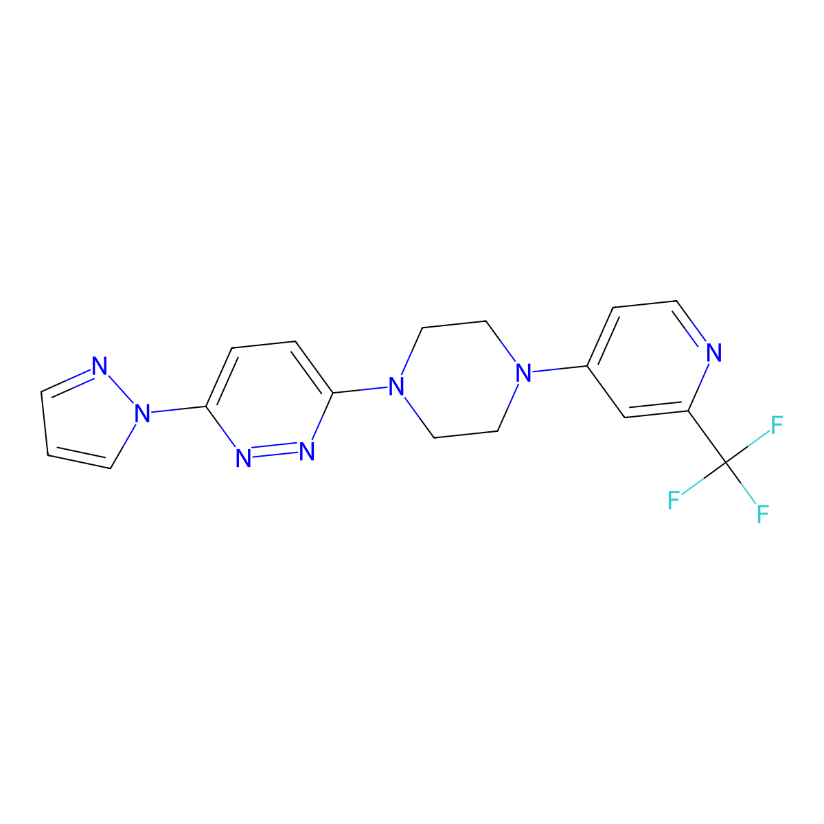 3-(1H-pyrazol-1-yl)-6-{4-[2-(trifluoromethyl)pyridin-4-yl]piperazin-1-yl}pyridazine molecular structure, CAS 2640842-56-2