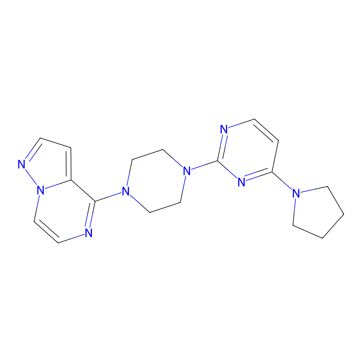 2-(4-{Pyrazolo[1,5-a]pyrazin-4-yl}piperazin-1-yl)-4-(pyrrolidin-1-yl)pyrimidine molecular structure, CAS 2640842-57-3