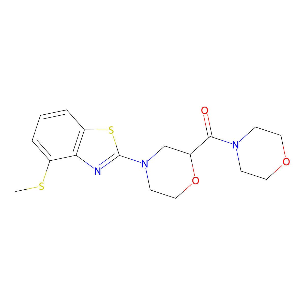 4-(Methylsulfanyl)-2-[2-(morpholine-4-carbonyl)morpholin-4-yl]-1,3-benzothiazole molecular structure, CAS 2640842-59-5