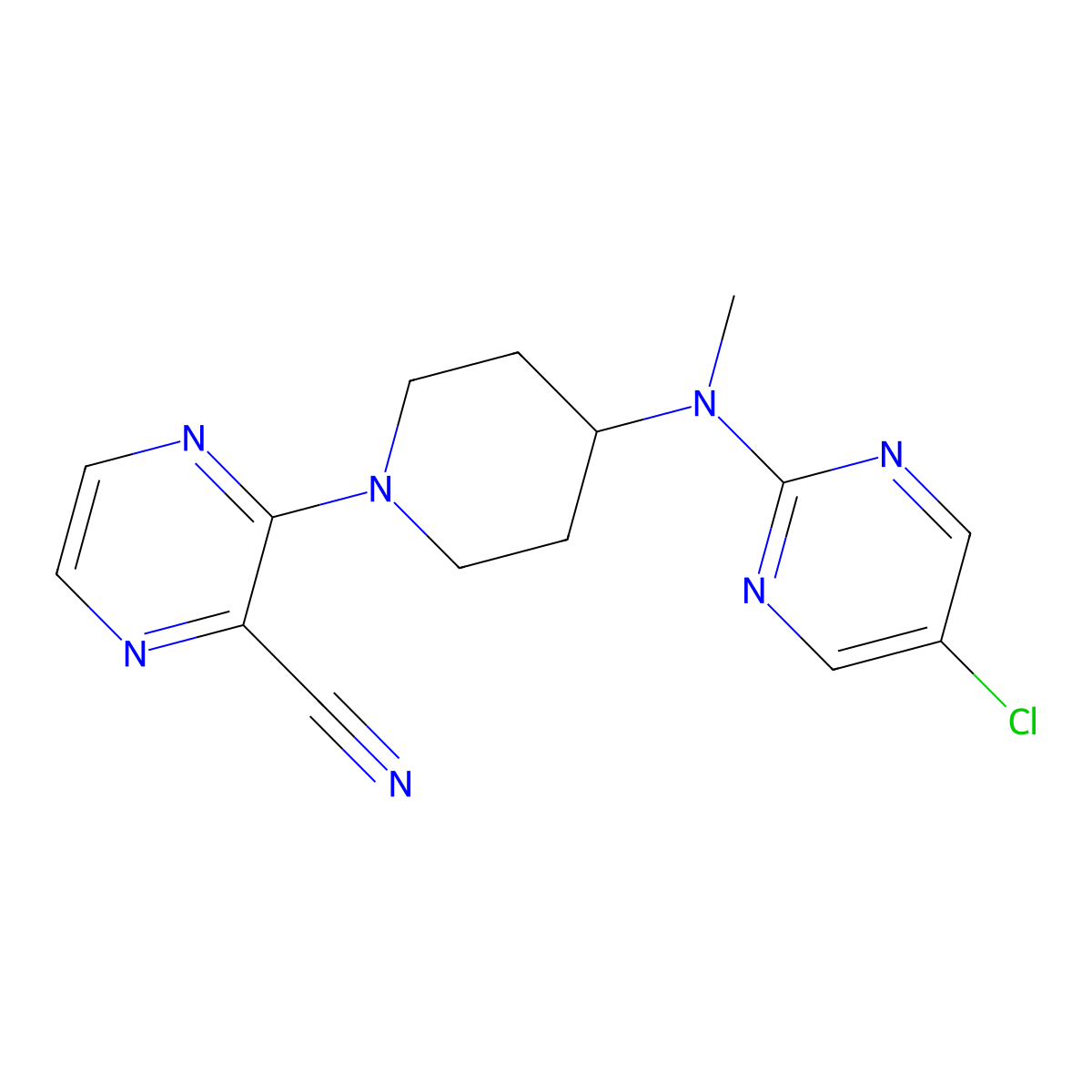 3-{4-[(5-Chloropyrimidin-2-yl)(methyl)amino]piperidin-1-yl}pyrazine-2-carbonitrile molecular structure, CAS 2640842-60-8