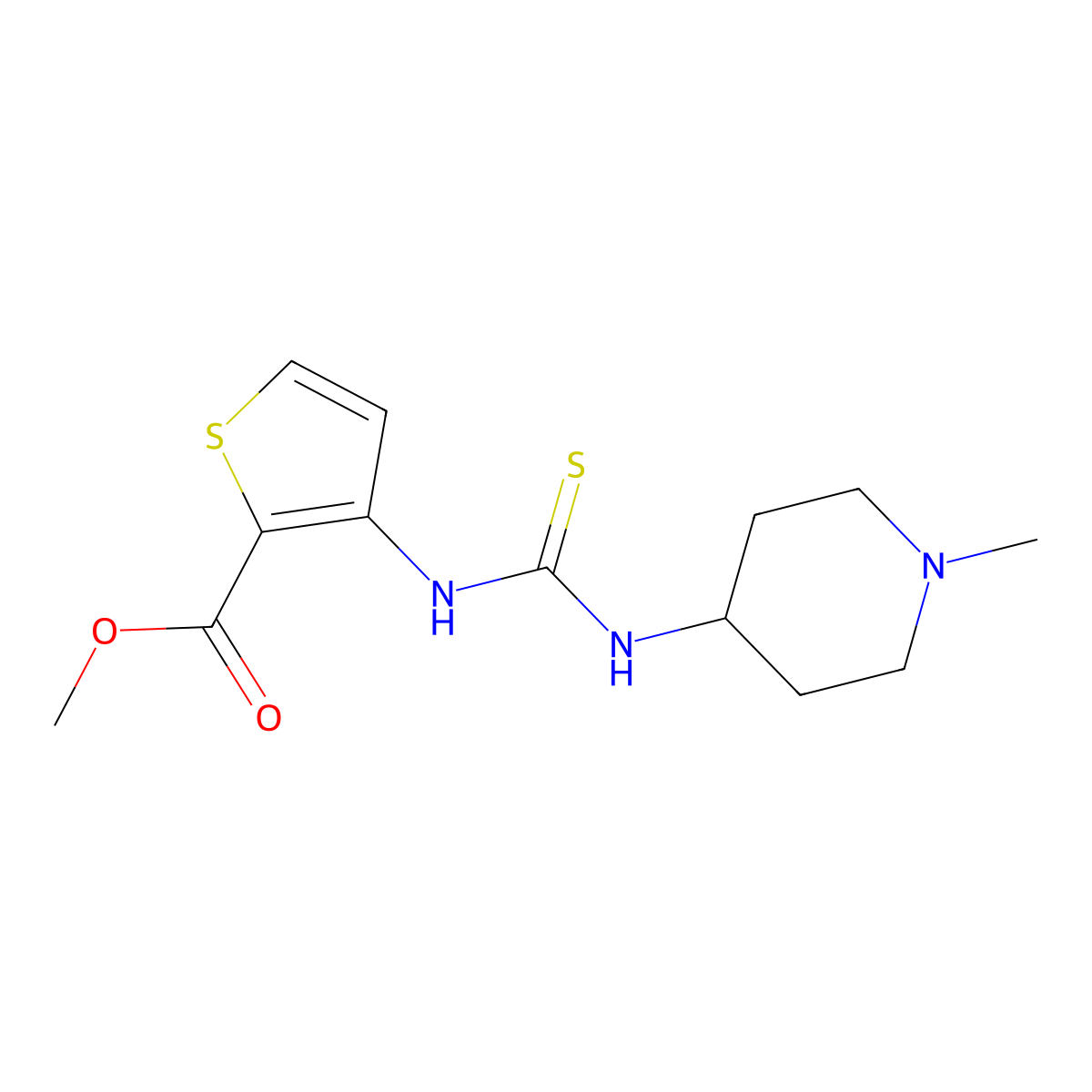 Methyl 3-{[(1-methylpiperidin-4-yl)carbamothioyl]amino}thiophene-2-carboxylate molecular structure, CAS 2640842-64-2