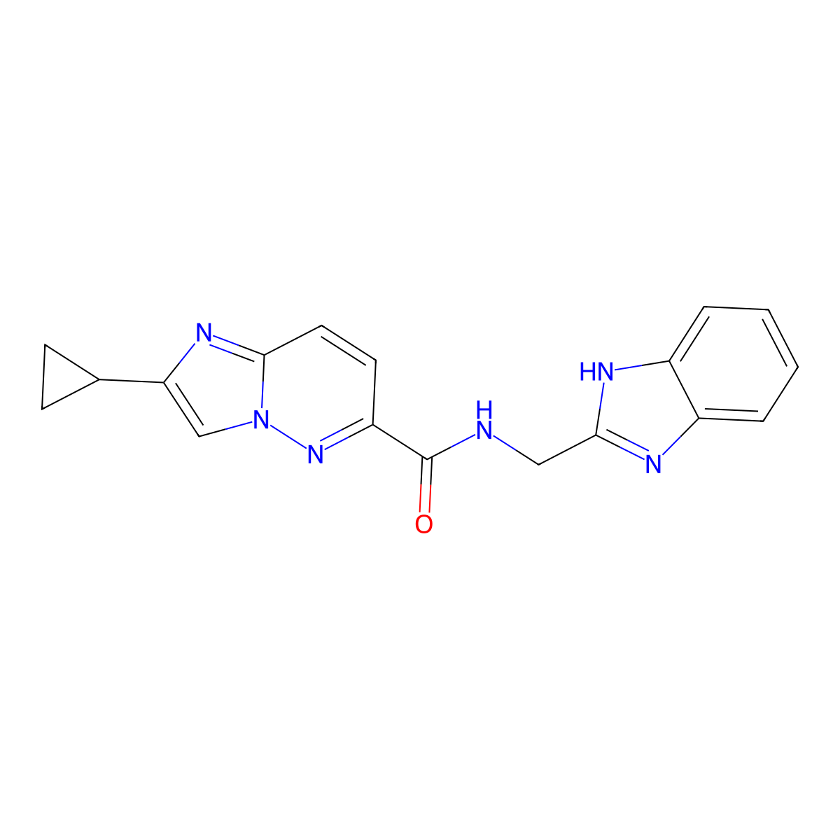 N-[(1H-1,3-benzodiazol-2-yl)methyl]-2-cyclopropylimidazo[1,2-b]pyridazine-6-carboxamide molecular structure, CAS 2640842-65-3