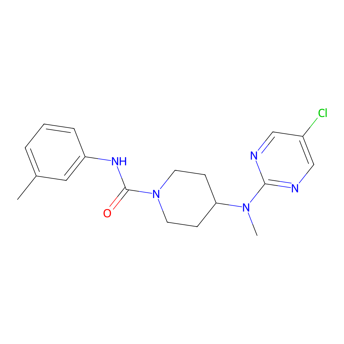 4-[(5-chloropyrimidin-2-yl)(methyl)amino]-N-(3-methylphenyl)piperidine-1-carboxamide molecular structure, CAS 2640842-74-4