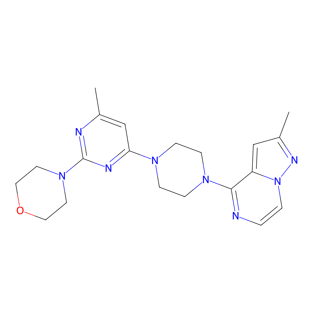 4-[4-Methyl-6-(4-{2-methylpyrazolo[1,5-a]pyrazin-4-yl}piperazin-1-yl)pyrimidin-2-yl]morpholine molecular structure, CAS 2640842-75-5