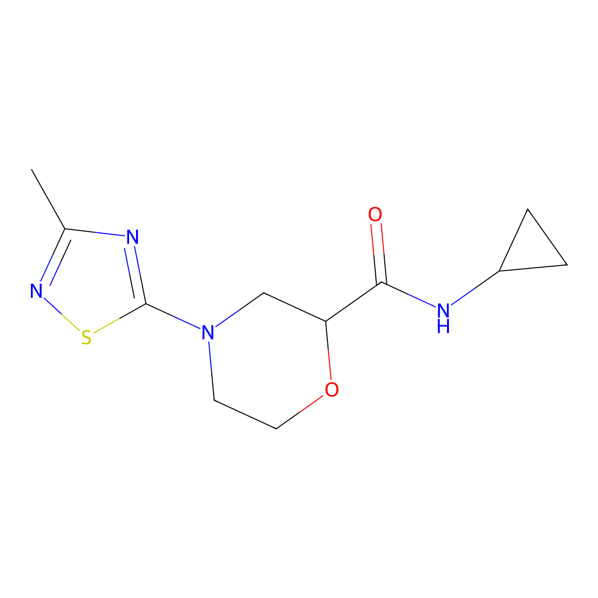 N-cyclopropyl-4-(3-methyl-1,2,4-thiadiazol-5-yl)morpholine-2-carboxamide molecular structure, CAS 2640842-77-7